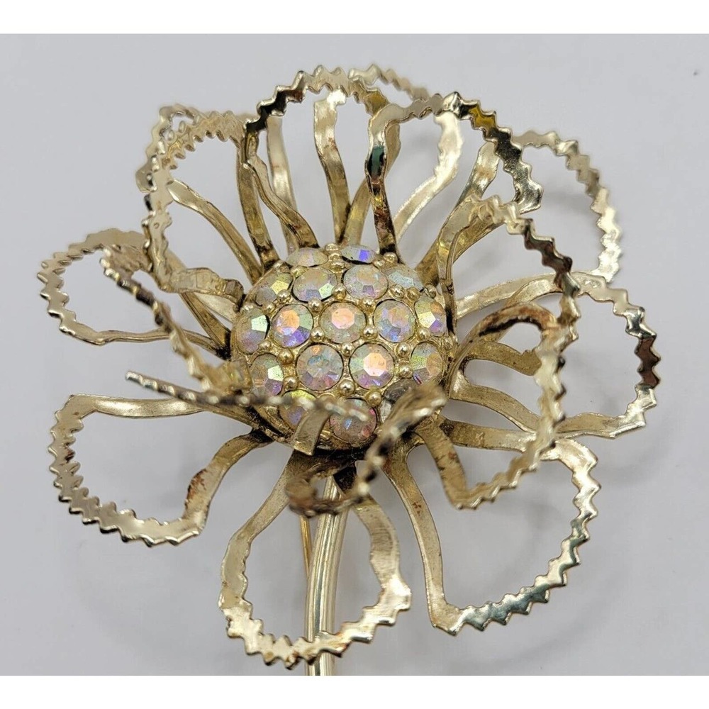 Vintage Sarah Coventry "Allusion" AB Rhinestone Flower Large 3.5" Brooch - Picture 4 of 6